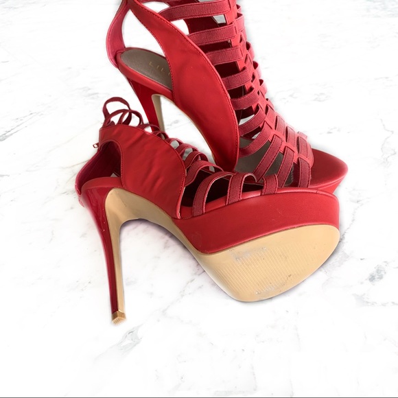 Red cage heels pumps stiletto NWOT - Picture 3 of 4